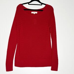 New LOFT Basketweave Knit Sweater Red Women's Size Small